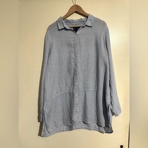 Tahari Light Blue 100% Linen long sleeve Button Down Shirt XL